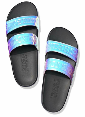 pink iridescent sandals