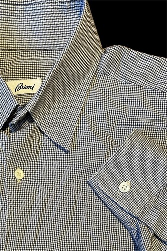 Brioni Houndstooth Shirt Cotton Italy Dress Button Up Down Sz Medium