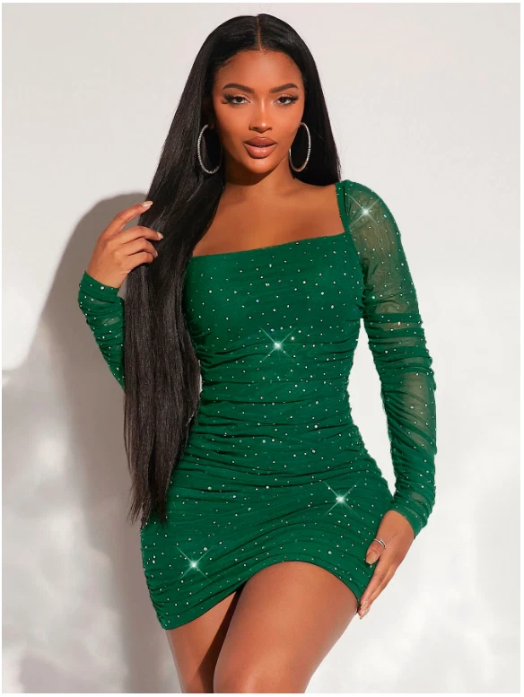 green ruched dress