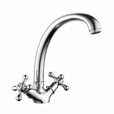 Rubinetto cucina miscelatore doppio comando canna alta lavello ottone cromato