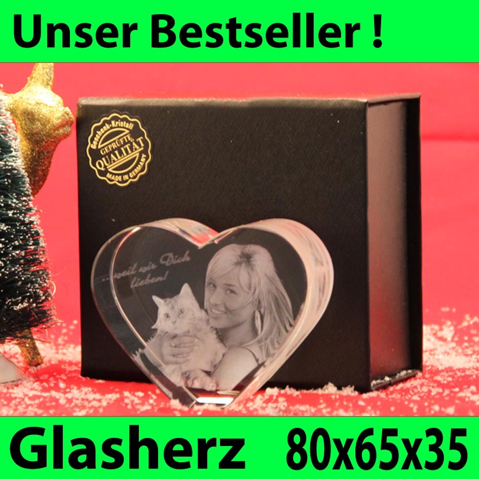 3D Glasquader I Herz aus Händen mit Gravur I Text: Ich liebe Dich