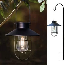 2 Pack EKQ Hanging Solar Lights Lantern Lamp with Shepherd Hook Metal Waterpr...