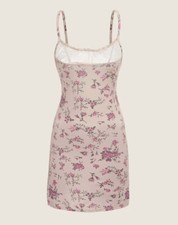 Womens Size 12-14 UK Floral Ruched Lace Bust Aline Cami Dress L New Flower