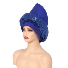 Nigerian Headtie Auto Gele Head Wrap African Women Sequins Turban Hijab Hat Cap