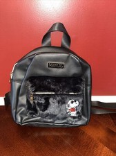 Peanuts Snoopy Joe Cool Mini Backpack Black Faux Fur- New