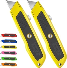 DIYSELF 2 Pack Box Cutters, Razor Knife Utility Cardboard Cutter, Heavy Duty