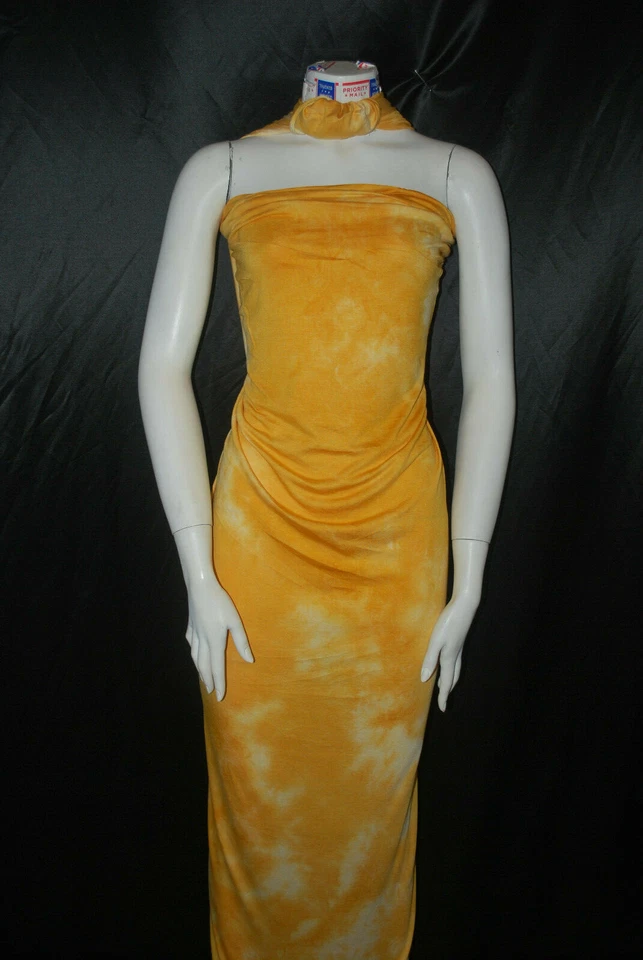 Hermoso combo de mostaza tejido tejido elástico rayón tie-dye por yarda Foto 3 de 4