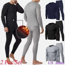 Men Winter Thermal Fleece Lined Long Johns Top Bottom Set Underwear Ultra-Soft
