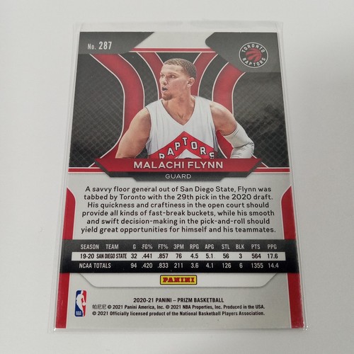 2020-21 Panini Prizm Malachi Flynn Rookie Toronto Raptors #287 - Picture 2 of 2