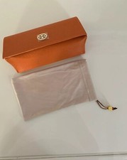 Tory Burch Sunglasses Case Large Orange Soft Leather Button Snap. W Silk Pouch