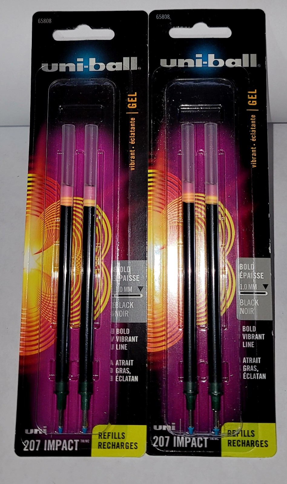 Lot of 2) UniBall 207 Impact Gel RT Refill, Bold 1.0mm, Black Ink