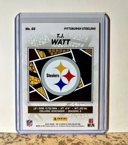 T.J. Watt 2024 Panini NFL #68 carte autocollant Pittsburgh Steelers - Photo 2/2
