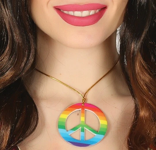 1960s Hippy Fancy Dress Pendant 60s Hippie Necklace CND Peace Neckpiece fg