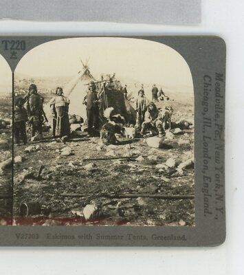 Eskimos Greenland with Summer Tents Keystone Stereoview