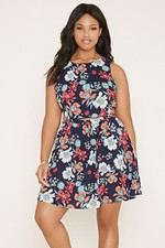 Forever 21 Plus Size Floral Dress Navy Coral XL/1X