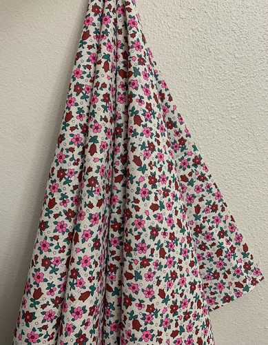 Vintage Linen Blend Fabric Floral Flower Power Neon Pink Gray 1+ Yard - Picture 10 of 12