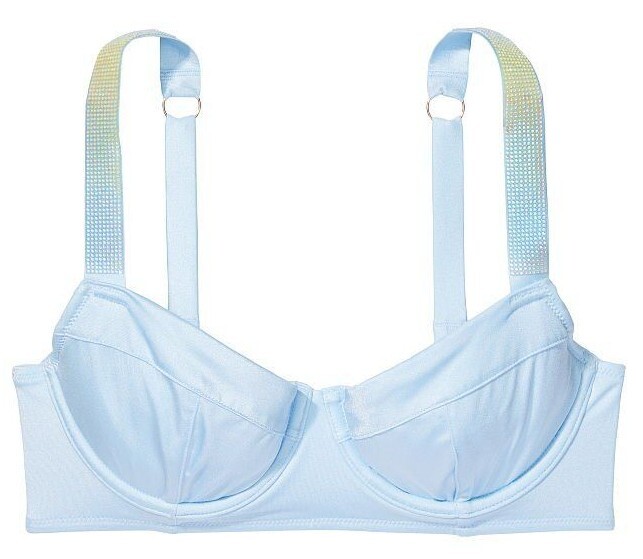 Capri Sea Blue Add 2 Cups Push Up Shine Strap Swim Bikini Top