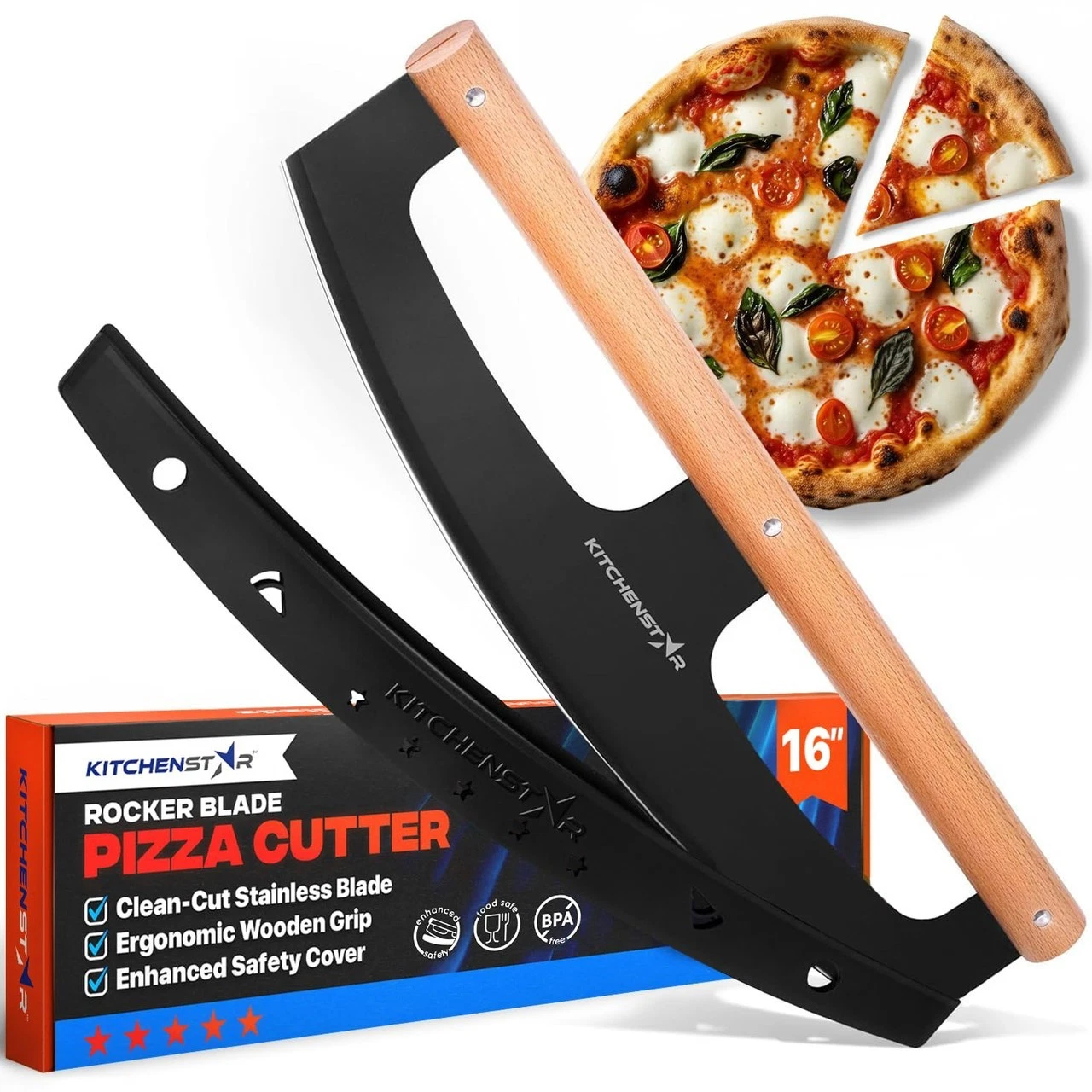 KitchenStar 16-Inch Pizza Cutter Rocker Blade - Razor Sharp Stainless Steel Slic
