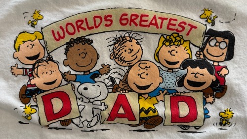 Vintage Schulz Peanuts Worlds Greatest Dad T-Shirt white graphic print M