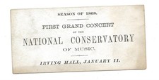 1869 IRVING HALL New York City - National Conservatory of Music - Concert Ticket