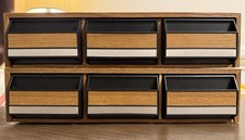 2-Vintage Faux Wood Grain Cassette Tape Storage Drawers Stackable Holders