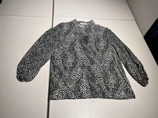 Alice + Olivia Top Women’s Small Willa Cutout Blouson Sleeve Shirt Black White