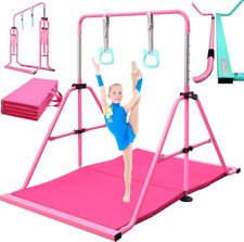 Folding Gymnastics Bar with Rings, Foldable Kip Bar with Sturdier Base, Training
