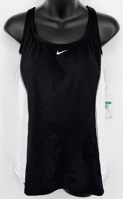 NEW Nike Womens Swim Color Surge Powerback Tankini XL Black White Shelf Bra