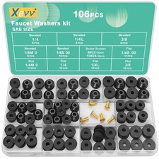 106 PCS Faucet Washer Assortment Kit with Assorted Flat and Beveled Rubber