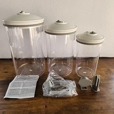 Set Of 3 Food Saver Snail Vacuum Seal Canisters Large, Medium, Small With Hoses
