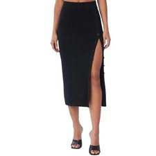 Lita by Ciara NWOT Side Button Rib Skirt Black Size Large MSRP $228