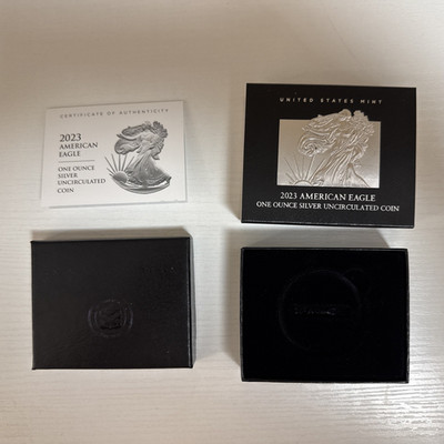 2023 W American Eagle One Ounce Silver Uncirc Coin Box, Sleeve, and COA. NO COIN