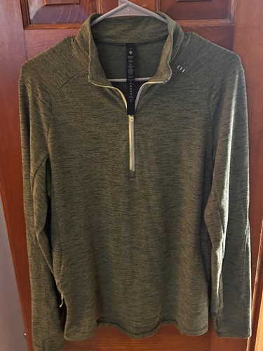 LULULEMON SURGE 1/4 Zip Men’s MEDIUM Green LS mpn: LM3DH0S Thumb Slit - Pocket - Picture 2 of 10