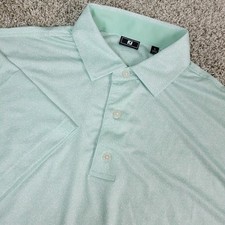 FootJoy Mens Large Green White AOP Static Performance Stretch Golf Polo SS