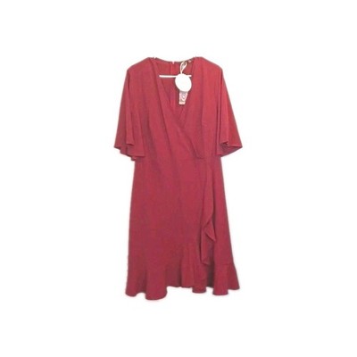 Boohoo Red Woven V-Neck Flutter Sleeve Ruffle Wrap Midi Dress Size 14
