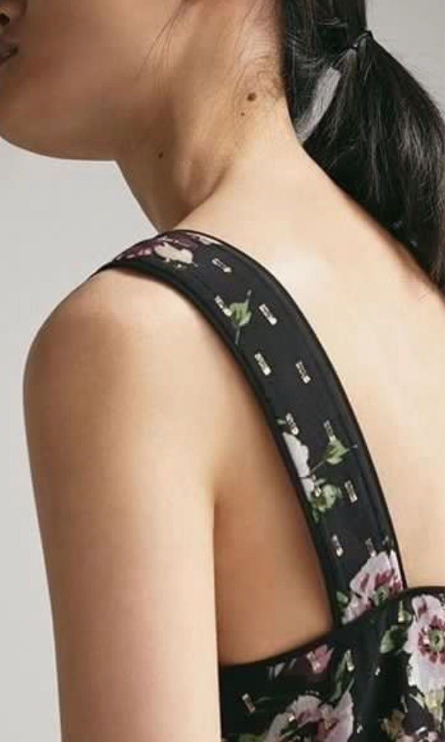 €50• MASSIMO DUTTI •Black Floral Silk Mix Vest Top Sz S . BNWT image 5