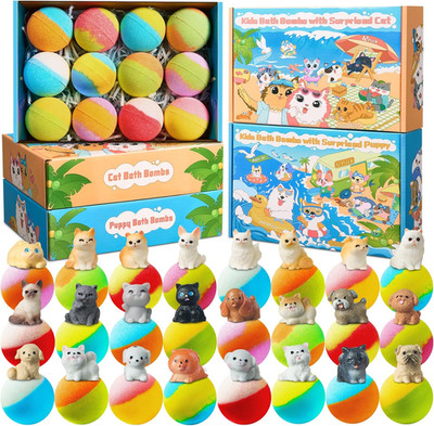 Bath Bombs for Kids with Surprise Inside, 24 Pack Kids Bathbombs with Puppy & Ca