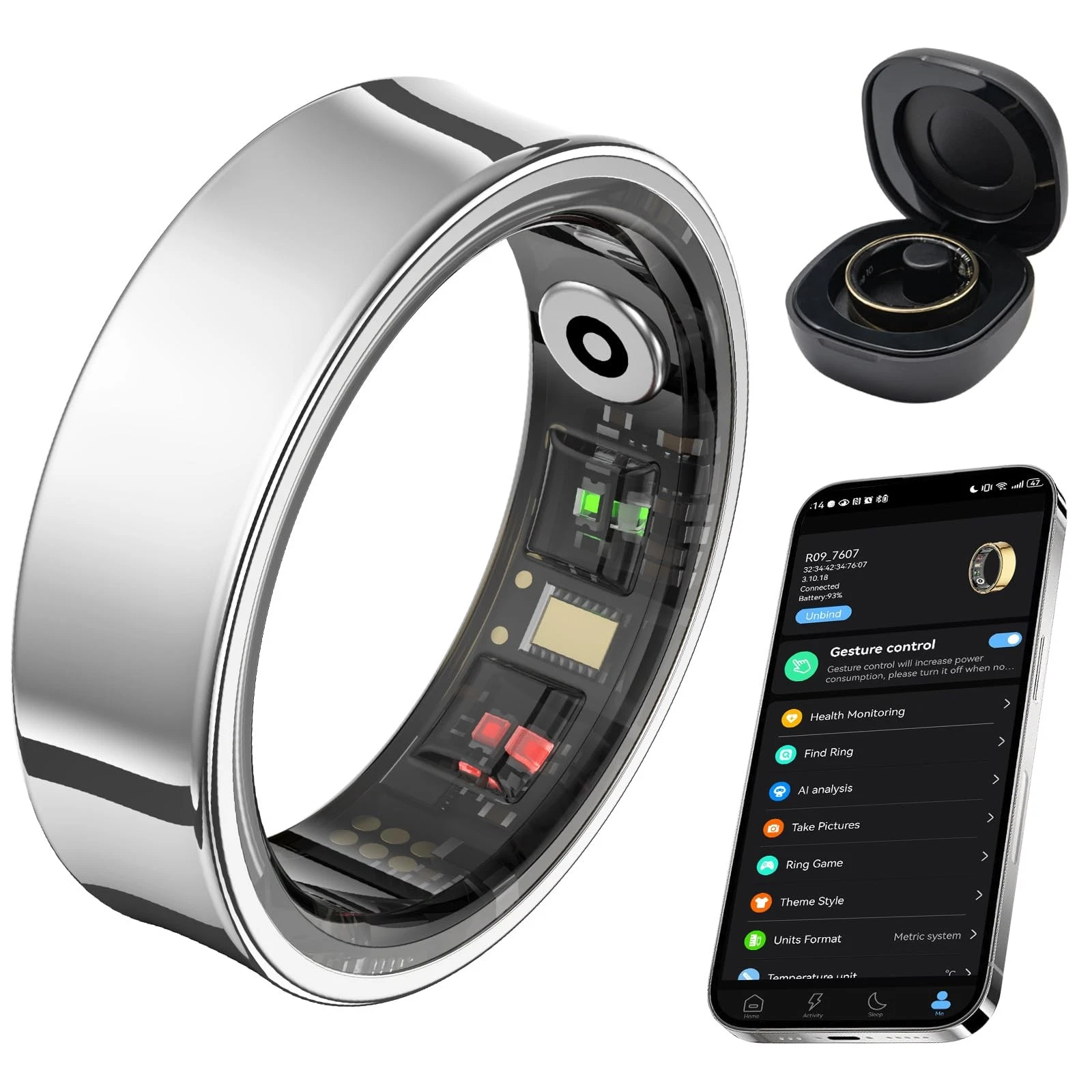 Smart Ring for Women Men, Fitness Tracker Ring with Body Temperature, Blood O...