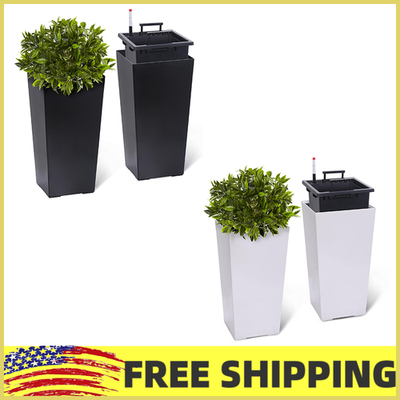 Tall Planters Set of 2, Self-Watering Outdoor Indoor Plant Pot with Water Level Monitor, Drainage Holes & Inner Bucket - White - 22.4in