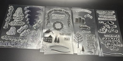 Merry Christmas Words Clear Stamps for Card Making and Journaling, Trees, Car