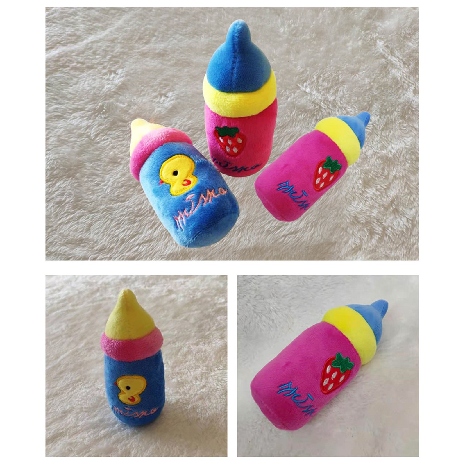 Blue Dog Plush Toy Milk Bottle Bite Resistant Relieve Boredom Soft Pet Dog S LW