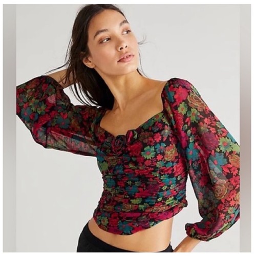 NEU Free People On Lala Damen-Crop-Top Blumenmuster Cottagecore S