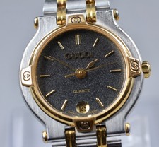 [Near MINT] Vintage GUCCI 9000L 25mm Black Gold Two-Tone Date Qz Woman's Watch