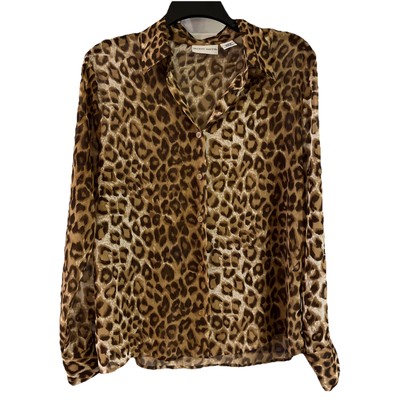JACLYN SMITH Shirt Womens 12 Button Sheer Long Sleeve Leopard Print Y2K VTG 90s
