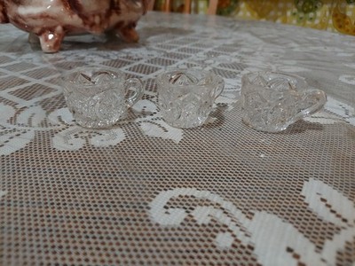 Antique Miniature EAPG Toy Punch Bowl Cups,US Glass,Set of 3,Buzz-Star/Whirligig
