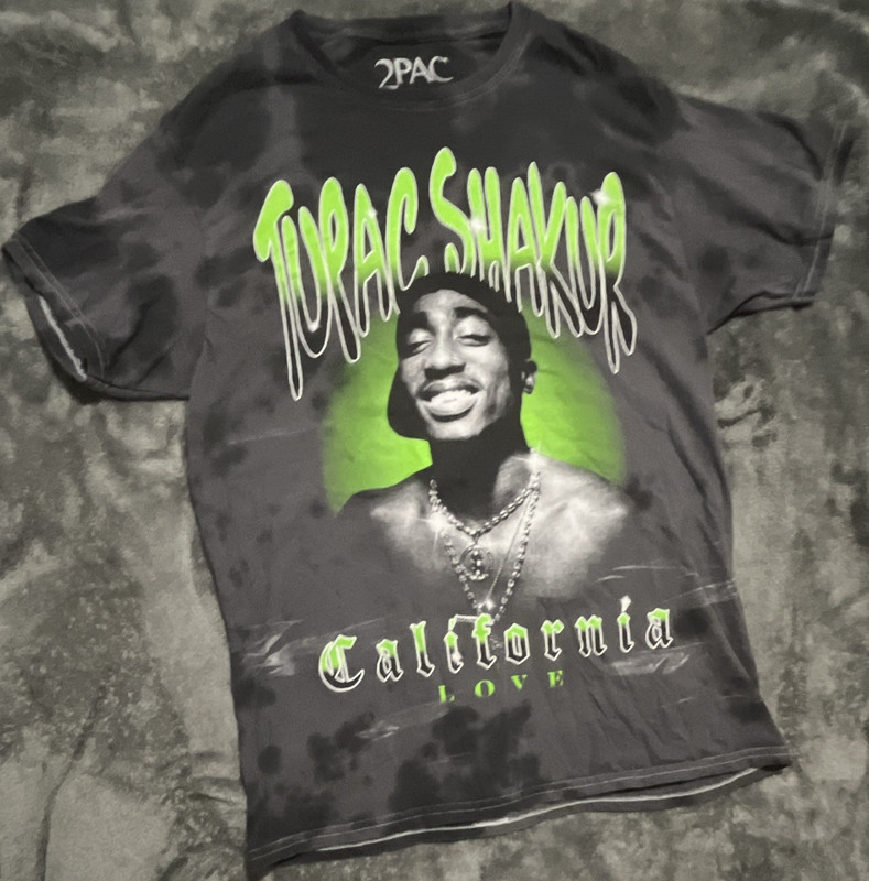 2PAC California Love Graphic Crew Neck Short Sleeve T-Shirt Black/Green S Men
