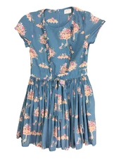 Morley Dress Parasol Girl Floral Swing Fit and Flare Blue Ruffle Short Sleeve 6