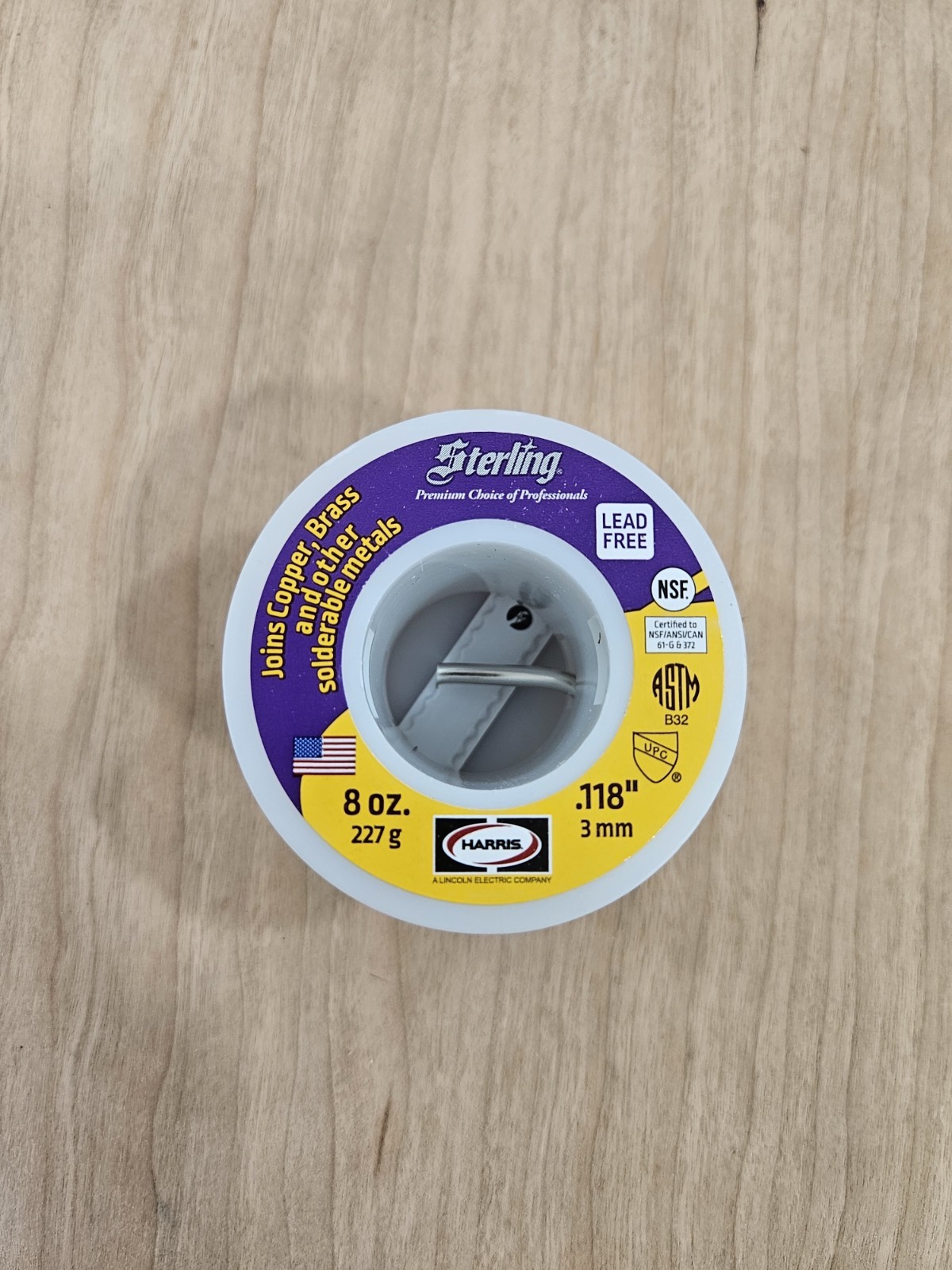 Harris Sterling Plumbing Solder Lead Free 8 oz Spool .118" Dia 354381 NEW