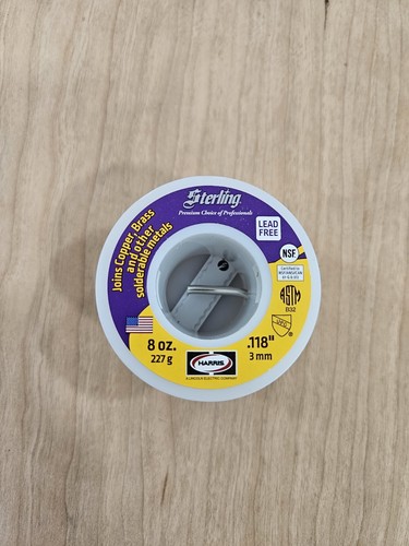 Harris Sterling Plumbing Solder Lead Free 8 oz Spool .118" Dia 354381 NEW