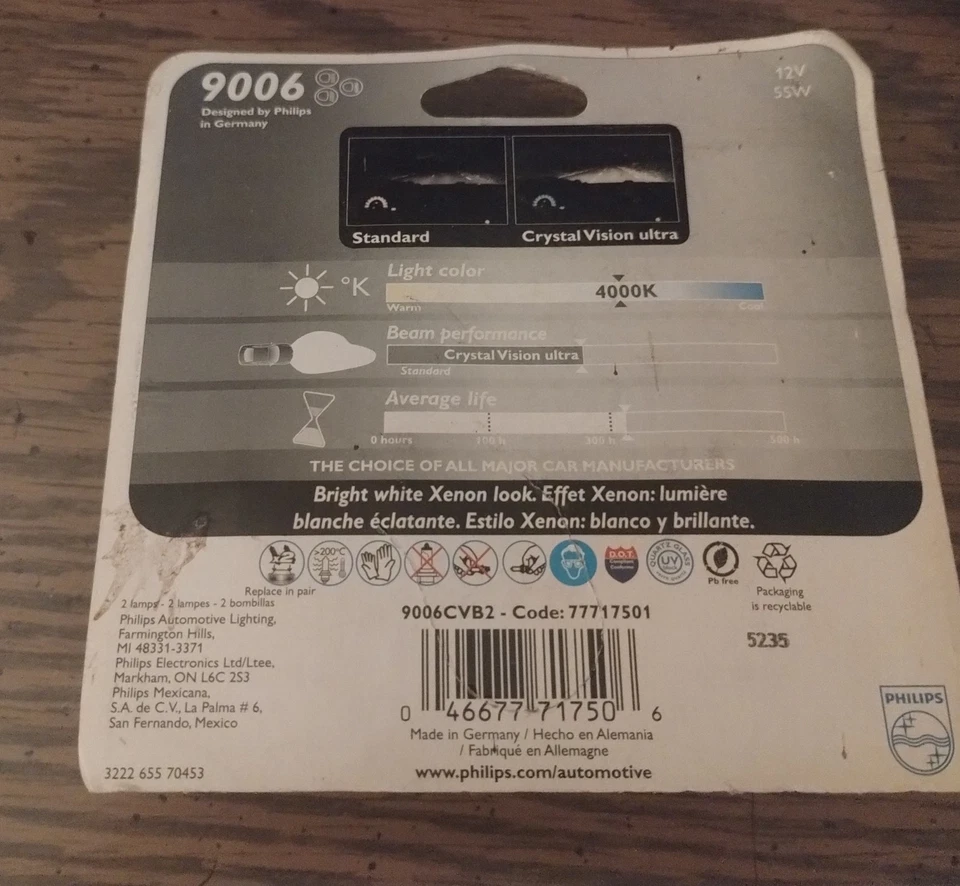 Bombilla de faro-Crystalvision Ultra-Paquete doble blister Philips 9006CVB2 Foto 2 de 4